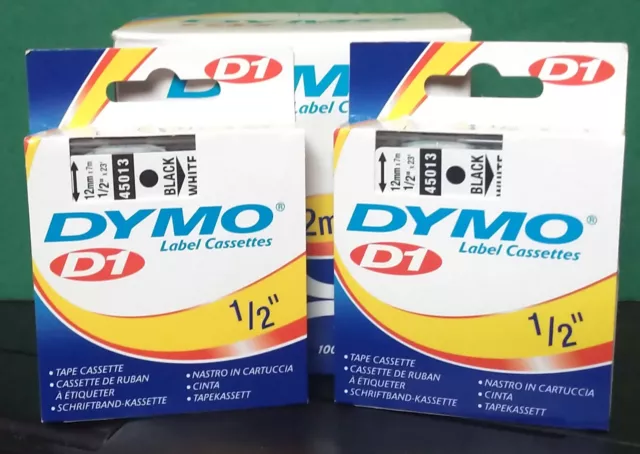 Genuine Dymo 1/2" Black on White D1 Tape Cassettes 2 Pack ( 45013 ) Free S/H