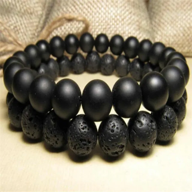 8mm Obsidian Volcanics gemstone mala beads men Bracelet Emotional Wrist Relief