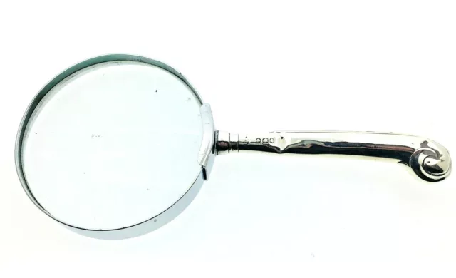 Vintage Sterling Silver Magnifying Glass Scroll Handle Excellent Glass Dented