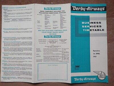Derby Airways Business Services Airlines Timetable April 1963 FREE SHIPPING
