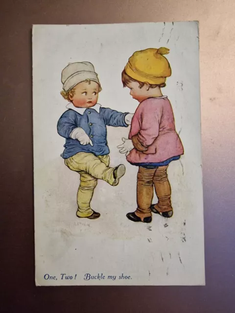 Vintage Comic Humour Postcard 1919. One Two Buckle My Shoe, Vivian Mansell Card