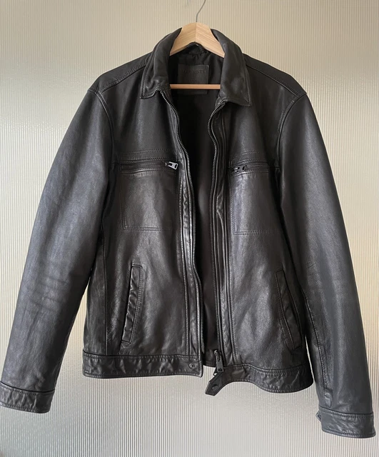 Mens Black Leather ALL SAINTS LARK  Motorcycle Trucker Jacket