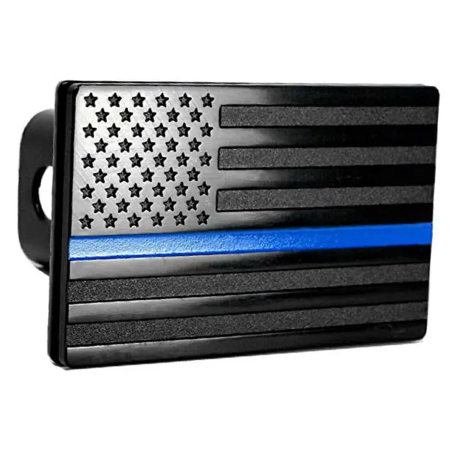 Thin Blue Line US USA American Flag Tow Trailer Hitch Cover Fits 2" Receivers