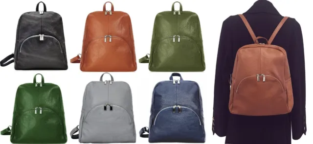 HANDMADE Italian Leather Soft Backpack Rucksack Outer Pockets (Darker Colours)