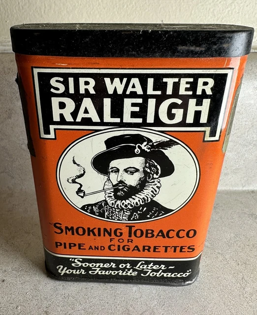 VINTAGE SIR WALTER Raleigh Pipe & Cigarettes Smoking Tobacco Tin *Empty