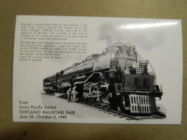 Postcard 1949 Chicago Railroad Fair Union Pacific "Big Boy" 4884 Mallet ephemera