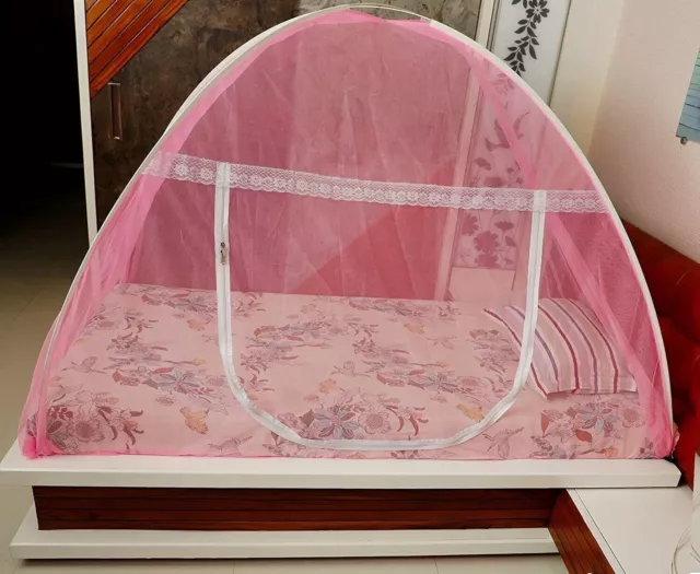 Mosquito Net for Single Bed Foldable Lightweight Polyester 30GSM Pink 6.5x4feet