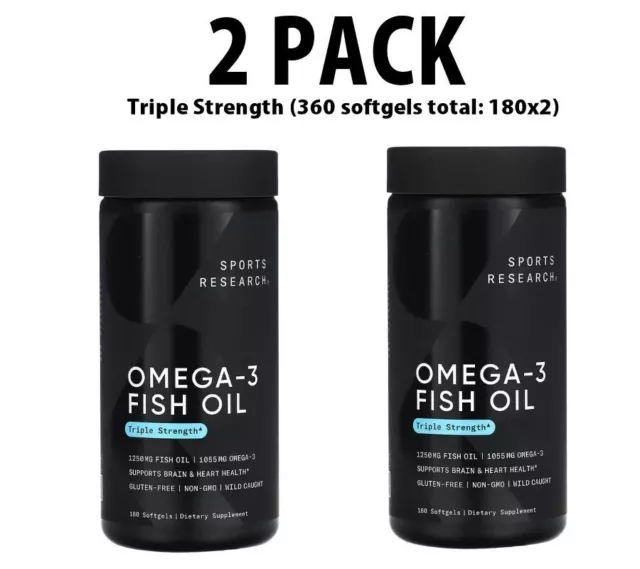 Omega-3 Fish Oil,  Triple Strength,  2 PACK, 1250 mg, 360 Softgels total