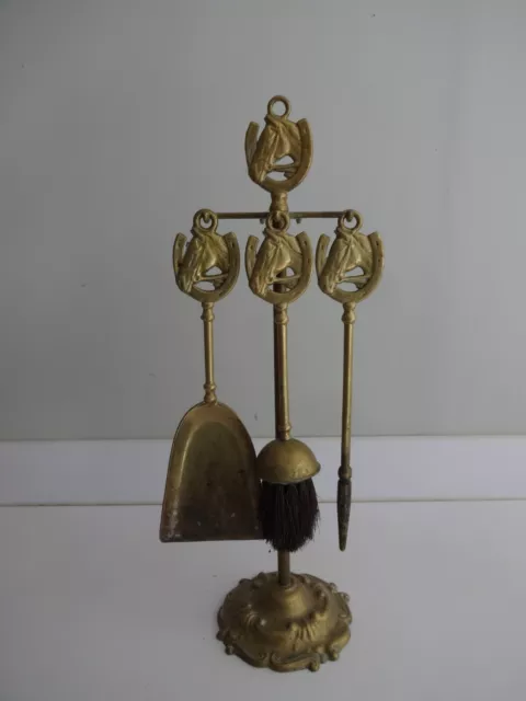 Vintage Brass Companion set-Brush, Poker & Shovel-Horse Decoration Ornate Base