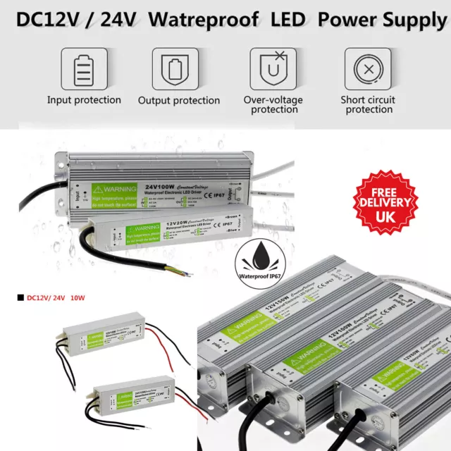 DC 12V / 24V PSU  Transformer LED Driver IP67 Waterproof Power Supply 10W-300W
