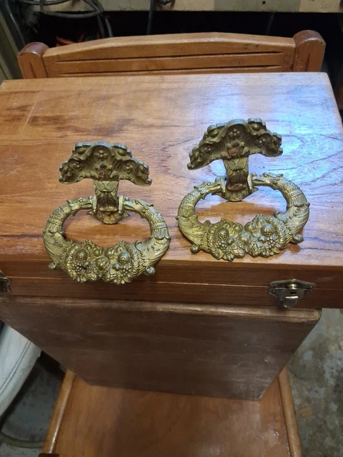 ANCIENNE POIGNÉE DE tiroir bureau en bronze meuble EMPIRE quincaillerie ANNEAU EUR 22,00