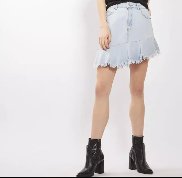 Topshop Womens Moto Jean Light-wash Asymmetrical Hem Frayed Skirt  Size 6