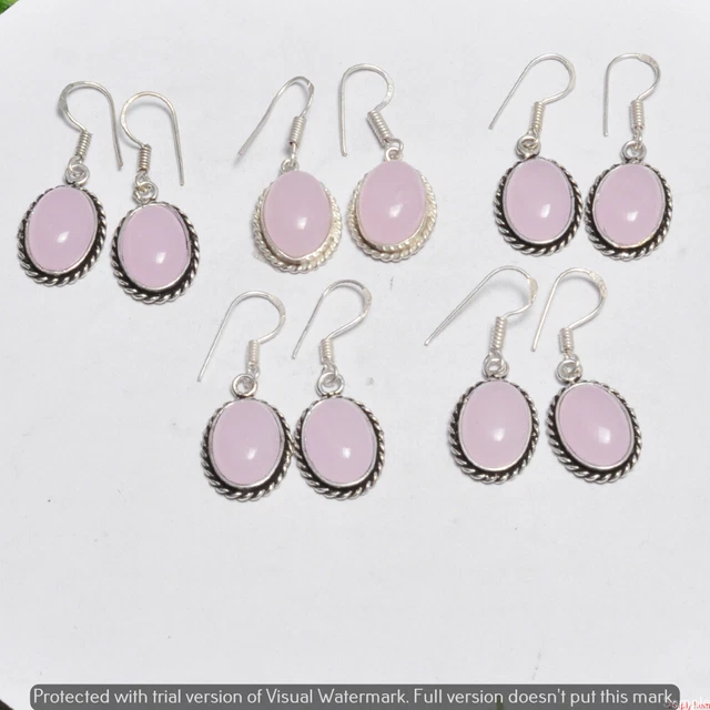 Rose Quartz 5 Pair Wholesale Lot 925 Sterling Silver Earring NLE-182