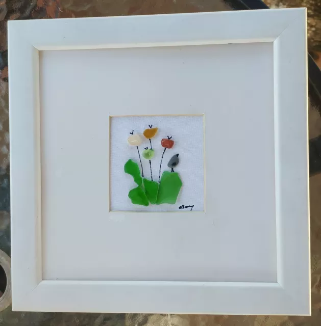 Pebble Art Flowers framed,Sea glass wall decor home decor gift new home present