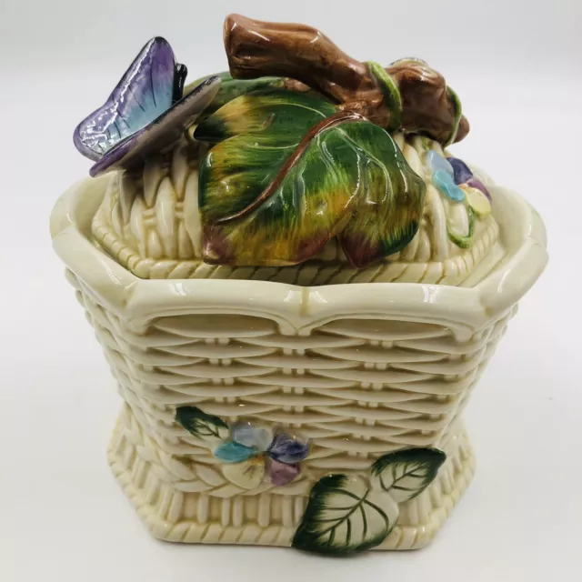 Fitz & Floyd Classics Old World Rabbits Lidded Basketweave Box With Butterflies