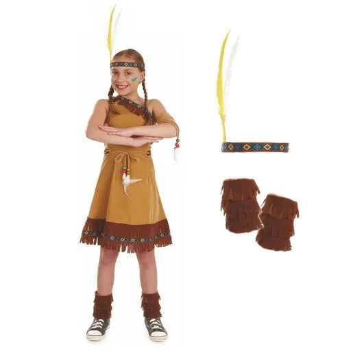 Costume Nativi Americani Bambini Squaw Indiano Abito Fantastico Settimana del Libro Occidentale