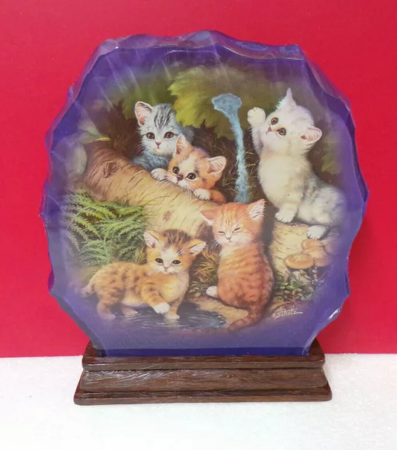 Bradford PURR-FECT DISCOVERIES Jurgen Scholz Crystal Kittens Cat Stand Plaque