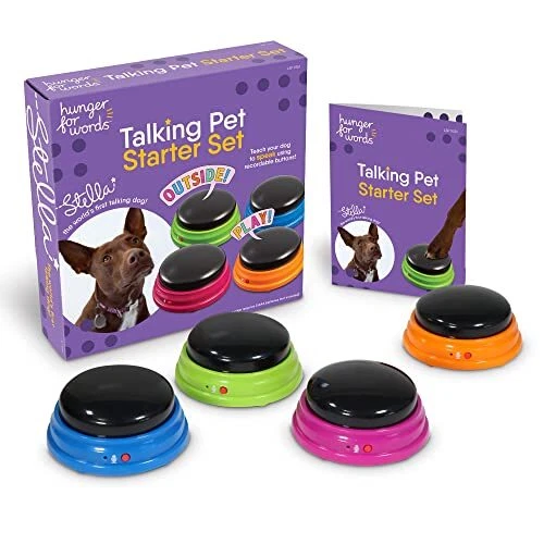Talking Pet Starter Set - 4 Piece Set Recordable Buttons for Dogs, Talking