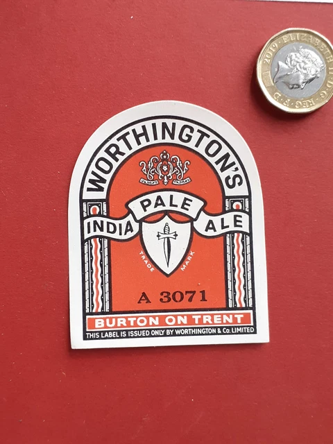 Altes britisches Bier-/Getränkeetikett: Worthington IPA, bttld Carlton Bottling, Llandudno