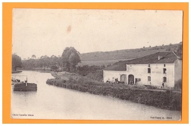 BAUZEMONT (54) PASSAGE d'une PENICHE à l'AUBERGE HENRY animée en 1917
