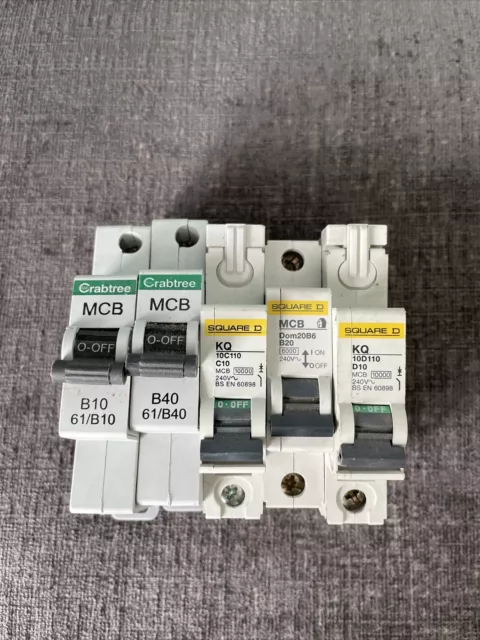 Job Lot/Bundle Of 5 Mixed Electrical Circuit Breakers