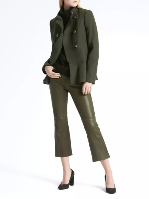 Banana Republic Italian Melton Wool-Blend Peplum-Hem Coat, NewArmy Green, Sz XS