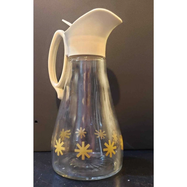 Item-1960's Mid-Century Log Cabin Syrup Dispenser Glass Atomic Pattern 7.5". MCM