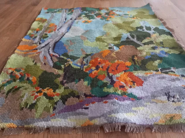 Lovely Older 1930s Completed  Tapestry Of A Forest Scene Gorgeous Colours