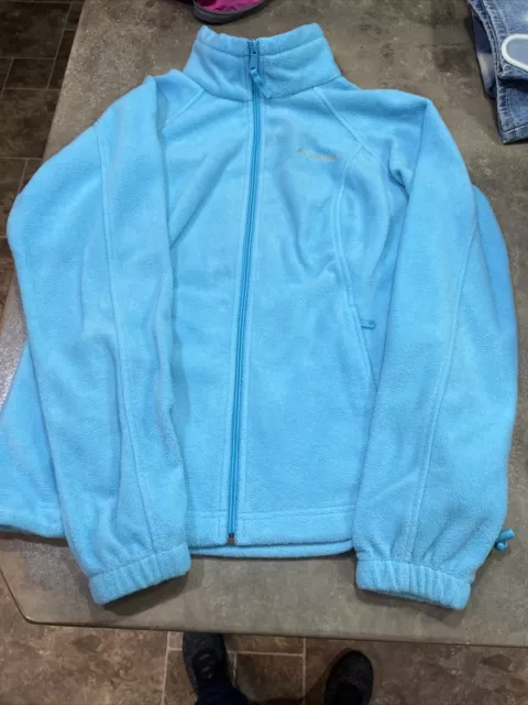 Fleece Jacket Columbia Women's Aqua Blue Zip Up Collar Full Zip Size Medium