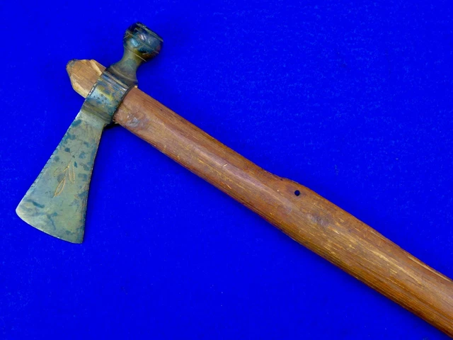 Antique Native American Indian Colonial Brass Head Trade Pipe Tomahawk Axe