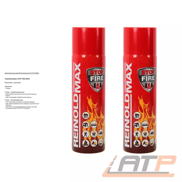 2x 500ml = 1 L LITER REINOLDMAX STOP FIRE UNIVERSAL FEUER LÖSCH SPRAY AUTO KFZ