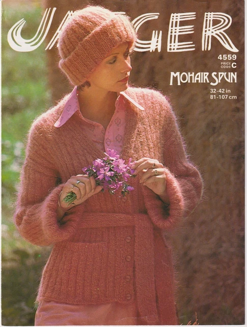 Original Vintage Jaeger Strickmuster 4559 - Damen Mohair Strickjacke und Hut