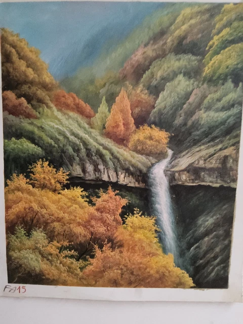 Paisaje Pintado Cascada a Mano Óleo sobre Lienzo 50x60 CM Marco Incluido
