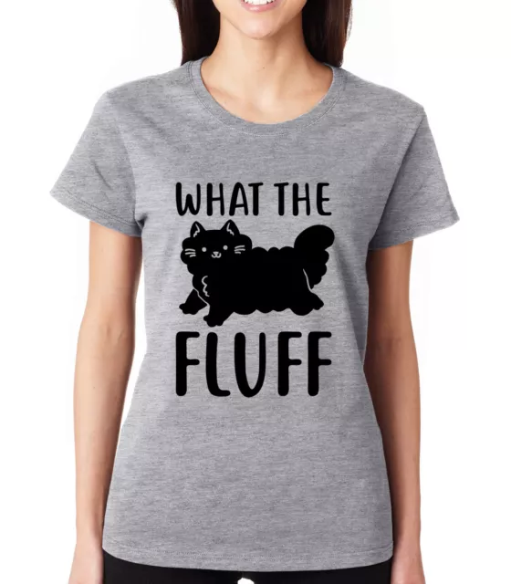 WHAT THE FLUFF meme kitty feline funny cat pun naughty Crew Neck Women's T-Shirt