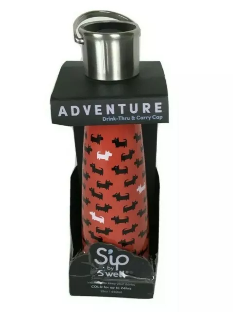 Sip by Swell Insulated Water Bottle Savvy Scotties Dogs 15oz 450ml Red Drink NEW