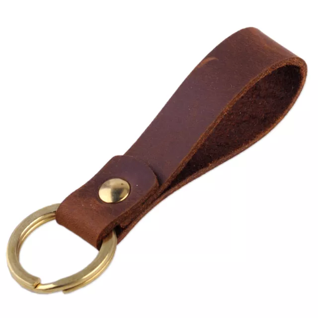 Leather Strap Copper Loop Key Chain Ring Keychain Keyring Easy Key Carry lp