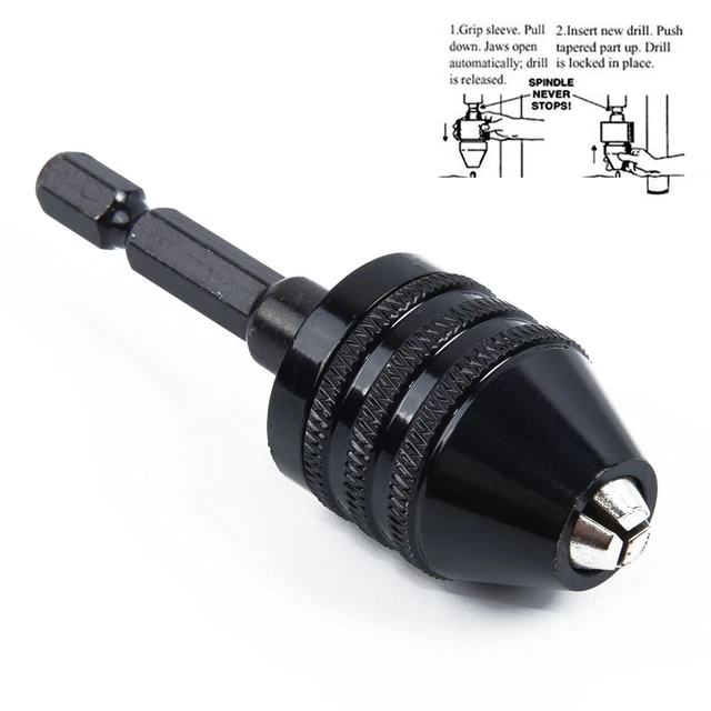 1 Pcs 0.3-8mm Keyless Drill Chuck Screwdriver Adapter 1/4 Hex Shank Durable