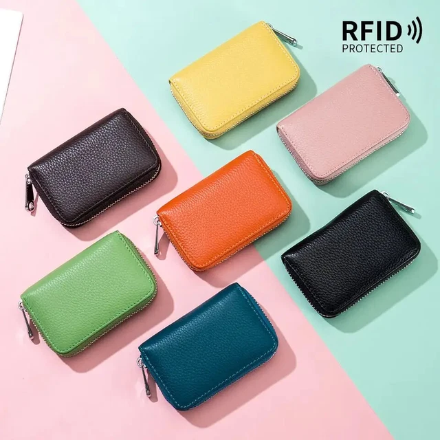 Luxury PU Leather Zipper Wallet Card Holder Case 12 Business Card RFID Blocking