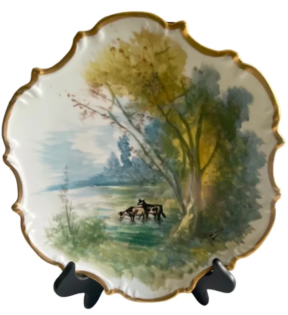 Antique Limoges Flambeau Hand Painted Scenic Porcelain Wall Charger Plate Signed
