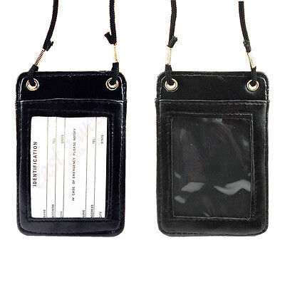 ID Card Holder Badge Reel Retractable W/ Neck Strap Black, Color,Leather,Plastic