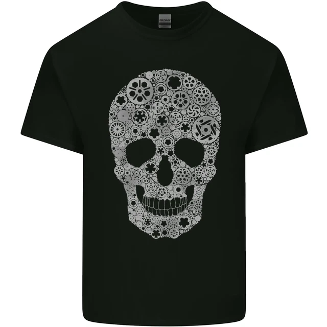 T-shirt top Gear Skull Biker moto auto da uomo cotone