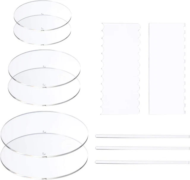 Acrylic round Cake Disk Set - Cake Discs Circle Base Boards with Center Hole - 2