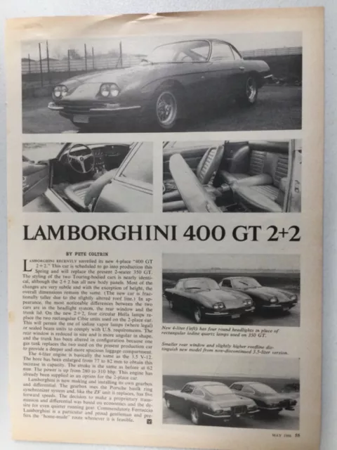 LLLAdv11 Vintage Article 1966 Lamborghini 400 GT 2+2 May 1966 1 page