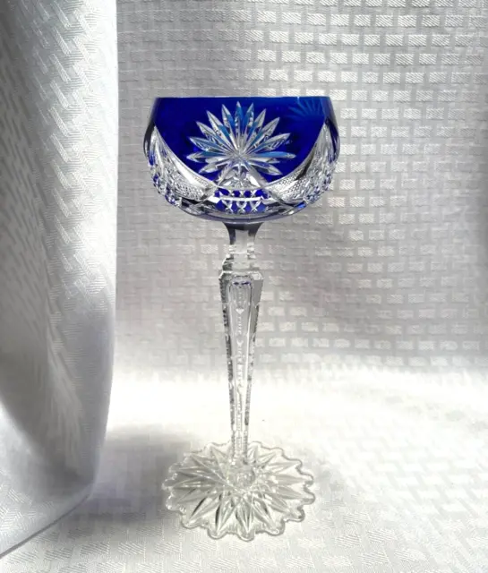 Val St Lambert Epinal Wine Glass Cobalt Blue Cut To Clear Crystal Bohemian