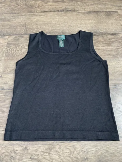 EUC Womens Lauren Ralph Lauren Vintage Silk Blend Black Stretch Tank Top Size L