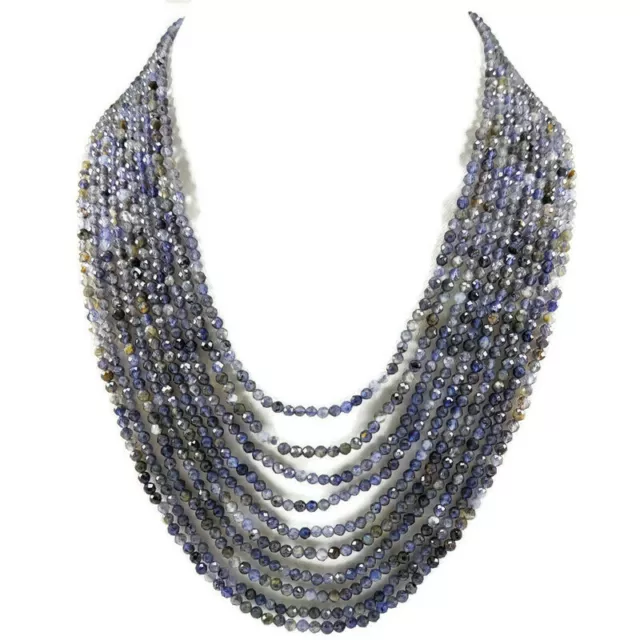 Natural Iolite 3 MM Round Micro Faceted Beads Gemstone Necklace 10 Strand #US142