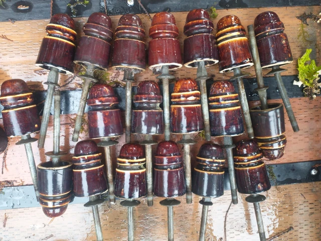 Vintage Power Line Insulator Brown Ceramic Porcelain