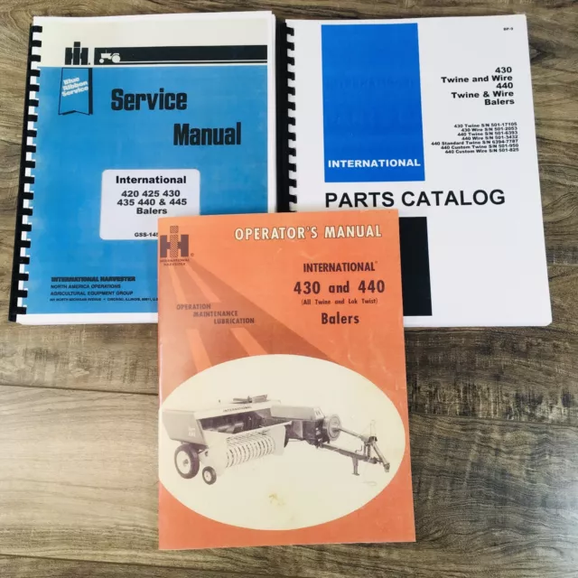 International 430 440 Baler Service Parts Operators Manual Repair Shop Set Book