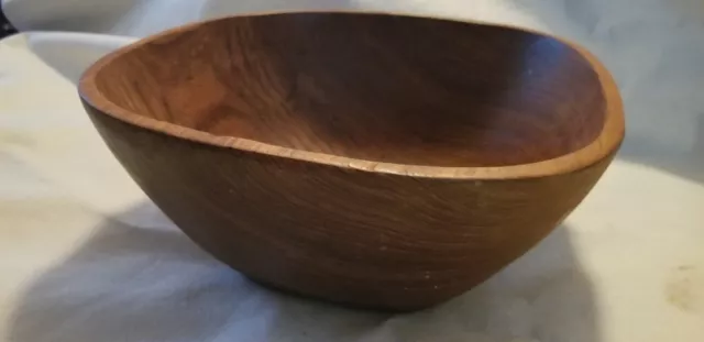 Vintage MCM Teak Wooden Salad Bowl Handcrafted Hand Turned Waved Lip