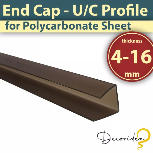 Bronze Polycarbonate Sheet Closure / End Cap / Edge Trim / U/C Profile 4-16 mm